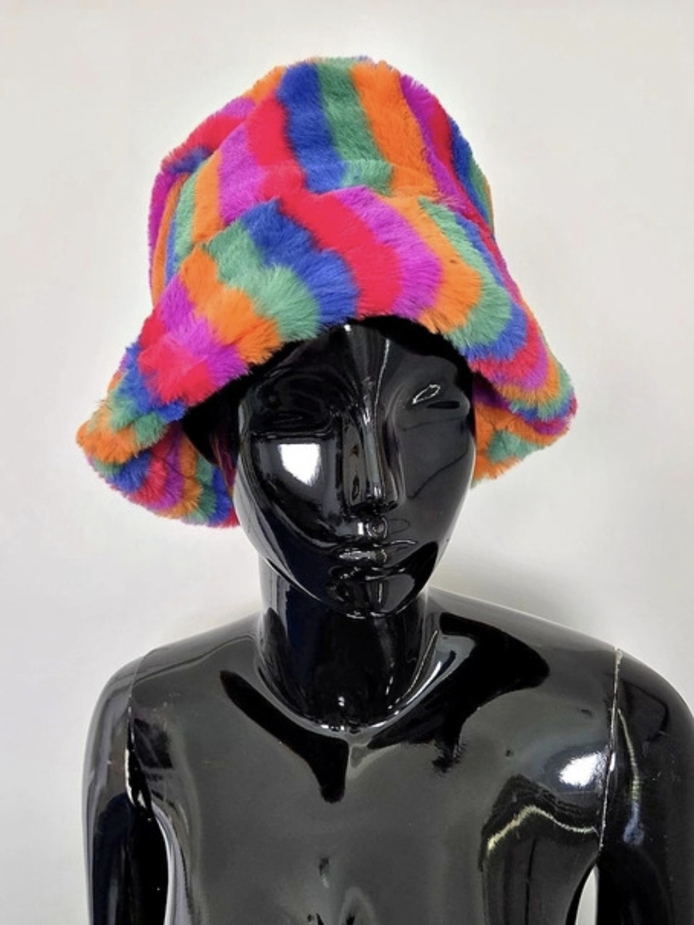 Multicolor Striped Fuzzy Bucket Hat